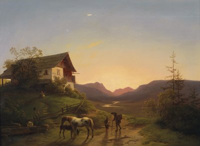 Evening Mood before a Wide Landscape with Horses by Ignaz Raffalt